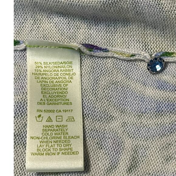 Sigrid Olsen Knit Cardigan Large Green Women's Purple Floral Silk Angora Beaded - Picture 11 of 15